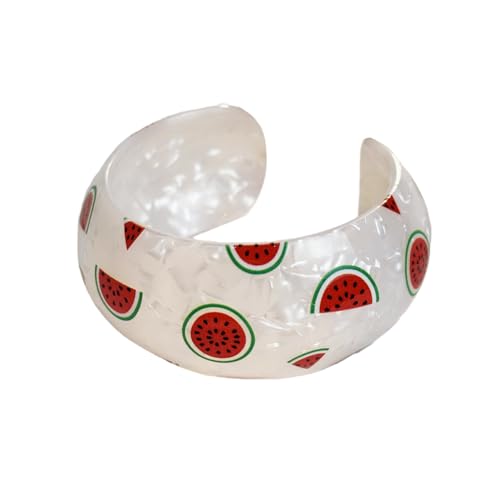 Chunky Fruit Acrylic Cuff Bangle Bracelet for Women, Colorful Strawberry Banana Cherry Watermelon Resin Acetate Wide Open Statement Jewelry Geometric Wristband Bracelets Summer Beach Jewelry - style: Watermelon