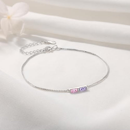 Sterling Silver Personalized 1-6 Birthstone Bracelet for Women Mothers Day Bracelet for Mom Daughter Custom Dainty Jewelry for Christmas Birthday Gift Ideas - style: Silver-2 stones