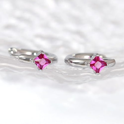 316L Surgical Steel Birthstone Hoop Earrings for Women | Lightweight, 5A Cubic Zirconia, Hypoallergenic, Lead & Nickel Free, 8mm Huggie Hoops - color: Silver: 07. July (Ruby)