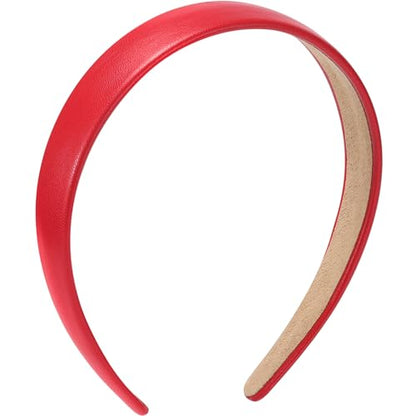 WantGor 1 Inch PU Leather Headband, Wide Padded Hairband Fashion Hair Bands | Cute Womens Headbands Holiday DIY Hair Accessories - color: Red