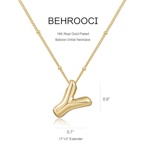 Gold Bubble Initial Necklace for Women Balloon Letter Necklace 18K Gold Plated Dainty Alphabet Pendant Puffy Name Personal Necklace - color: Y