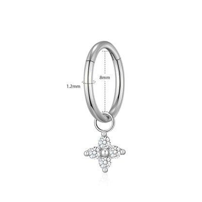 Ourania 16G Gold Stainless Steel Zircon Dangle Huggie Hoop Rook Piercing Helix Hoop Earring Tragus Hoop Cartilage Piercing for Women - color: Round Flower Silver 2PCS, size: 1.2*8mm 2pcs