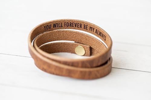 Custom Engraved Leather Bracelet – Handmade Real Leather Cuff with Children’s Names or Inspirational Quote, Personalized Mother’s Gift