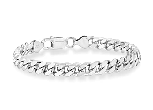 Miabella Italian Thick 925 Sterling Silver Cuban Link Chain Bracelet Men | 3.2mm, 5mm, 7mm, Solid Curb, Fine Jewelry, Made in Italy - size: 7mm