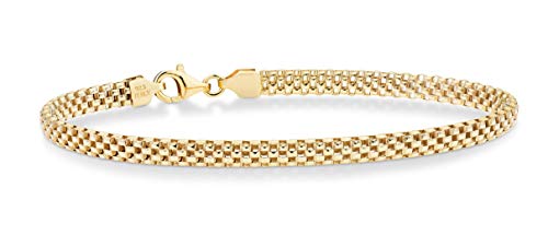 Miabella Italian 18K Gold Over 925 Sterling Silver 4mm Mesh Bracelet Women | Fine Jewelry, Link Chain, Made in Italy - style: Length 7.5 Inches