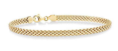 Miabella Italian 18K Gold Over 925 Sterling Silver 4mm Mesh Bracelet Women | Fine Jewelry, Link Chain, Made in Italy - style: Length 7.5 Inches