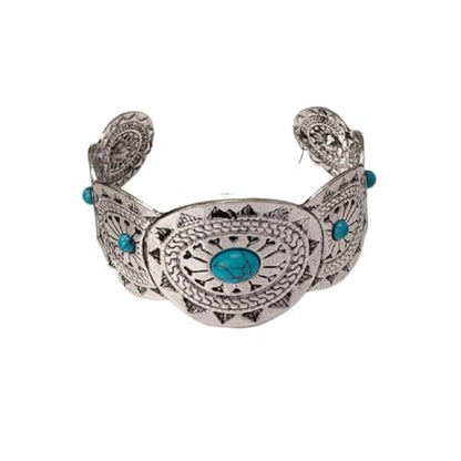 DATOA Bohemian Chunky Turquoise Bracelets Western Cowgirl Bangle Boho Cuff Bracelets for Women Silver Wide Bracelet for Holiday - color: Silver 02
