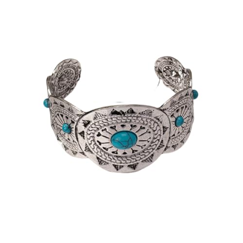 DATOA Bohemian Chunky Turquoise Bracelets Western Cowgirl Bangle Boho Cuff Bracelets for Women Silver Wide Bracelet for Holiday - color: Silver 02