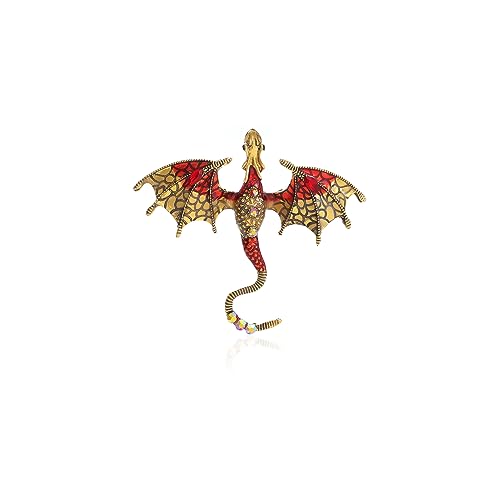 Enamel Dragon Brooch - Vintage Punk Animal Accessory for Clothing, Hat, Bag - Domineering Flying Design - Personality Accessories for Men and Women - color: Red