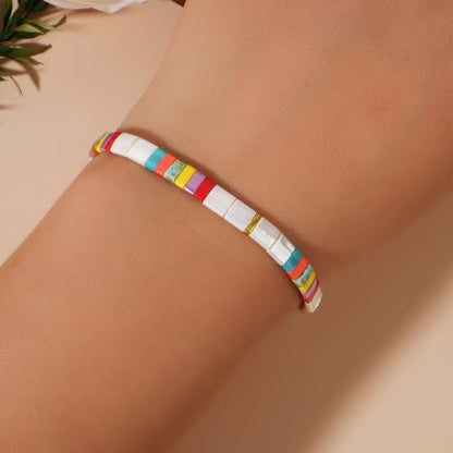 Candy Colorful Tila Flat Beads Bracelets for Women Trendy Unique Friendship Handmade Stackable Christmas Jewelry Gifts - color: colorful