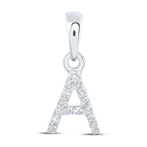 Solid 10K Yellow Gold Real Natural Diamond Womens A-Z Initial Letter Pendant Charm - 1/2 Inch Height - for Necklaces .03 Carat (.03 Cttw) - style: A - 10k White Gold