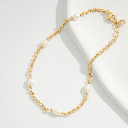 Gold Chain Bracelet for Women, 14K Gold Plated | Dainty Bracelets with Adjustable Chain, Trendy Jewelry Gift for Women - style: Pearl chain 3
