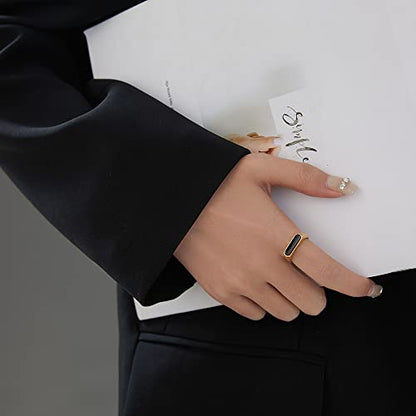 VQYSKO 14K Gold Plated Signet Ring | Statement Band Jewelry for Women - color: Gold+Black