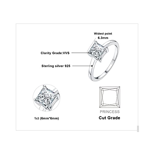 JewelryPalace Square Shape 1ct Cubic Zirconia Solitaire Engagement Rings for Women, 925 Sterling Silver Promise Ring for Her, Simulated Diamond Anniversary Wedding Ring Jewelry Sets - color: 1-Sterling Sliver