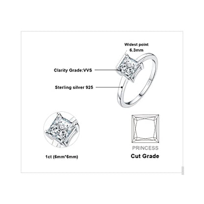 JewelryPalace Square Shape 1ct Cubic Zirconia Solitaire Engagement Rings for Women, 925 Sterling Silver Promise Ring for Her, Simulated Diamond Anniversary Wedding Ring Jewelry Sets - color: 1-Sterling Sliver