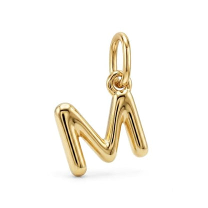 Gold Puffed Initial Letter Charm - 10 Karat Gold - 3D Bubble Letter Pendant - style: Letter m
