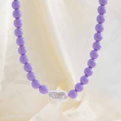 Colorful Faux Baroque Pearl Resin Beaded Choker Necklace Summer Tropical Jewelry for Women - color: Purple
