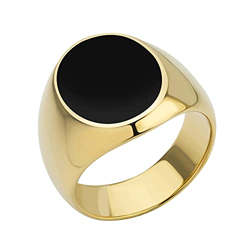 555Jewelry Stainless Steel High Polish Plain Oval Black Onyx Signet Ring for Men - color: Gold