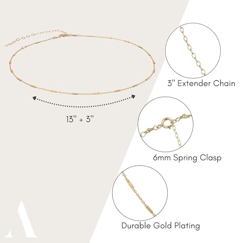Annika Bella Choker Necklace, Gold Chain for Women, Length 13-16 Inches, Minimalist Necklaces for Women, Lace/Link/Tubes/Dotted Chain Chokers. - style: Tubes Chain