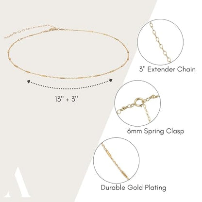 Annika Bella Choker Necklace, Gold Chain for Women, Length 13-16 Inches, Minimalist Necklaces for Women, Lace/Link/Tubes/Dotted Chain Chokers. - style: Tubes Chain