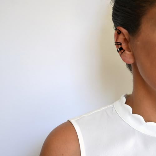 CHIC & ARTSY 925 Sterling Silver Ear Cuffs for Women, Non Piercing Clip On Cartilage Cuffs, Adjustable Fake Conch & Helix Earrings, Gold Plated & Oxidized Various Styles - color: ear cuff #7