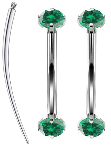 Eyebrow Piercing Jewelry F136 Titanium Internally & externally Threaded Curved Barbell Vertical Labret Lip Jewelry Ear Rook Navel Belly Button Ring Women Men 20g 18g 16g 6mm/8mm/10mm/12mm - color: 10mm F136 titanium Eyebrow Rings 16G Green