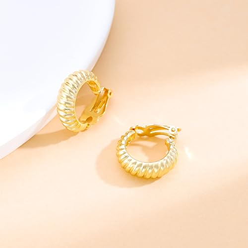 Gold Metal Clip On Earrings for Women Non Pierced Dangle Drop Earrings Multiple Styles - color: gold hoop B