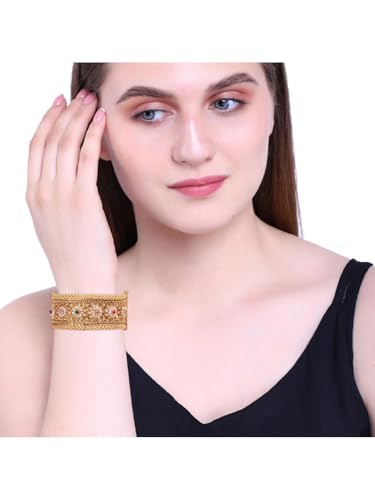 Efulgenz Indian Bridal Wedding Bollywood Big Broad Bracelet Bangle Set - color: Gold, size: 2-6