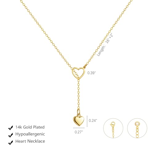 HERIER Lariat Gold Necklace for Women, Dainty Long Necklace 14k Gold Plated/Silver Y-Shaped Layered Beaded Chain Drop Necklaces for Women Trendy Simple Gold Jewelry for Women Gifts - color: Y Heart Necklace-Gold