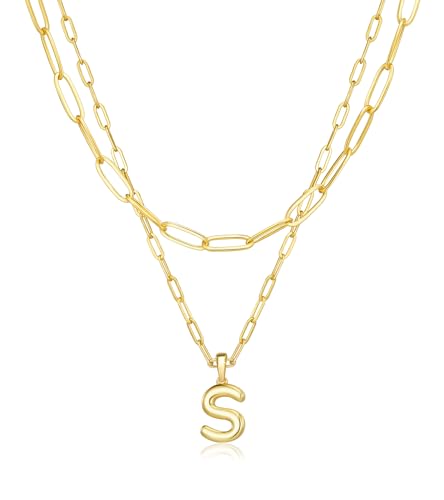adoyi Dainty Heart Initial Necklaces 14K Gold Plated Layered Letter A-Z Pendant Necklace Stack Trendy Jewelry Birthday Valentines Gifts for Women Jewelry - color: Gold-Letter, style: S