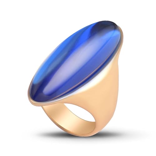 HAIXIAN Exaggerated Gemstone Ring,Big 14K Gold Plated Eye Shape Stone Chunky Statement Ring,Cocktail Party Ring Jewelry Gift for Women - color: A05_Blue