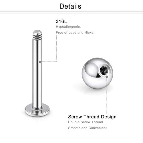 16G Stainless Steel Labret Studs Monroe Lip Rings Retainer Cartilage Tragus Nail Conch Helix Earring Barbell Piercing Jewelry with Clear Diamond CZ for Women Men - color: 5/16"(8mm) silver-tone