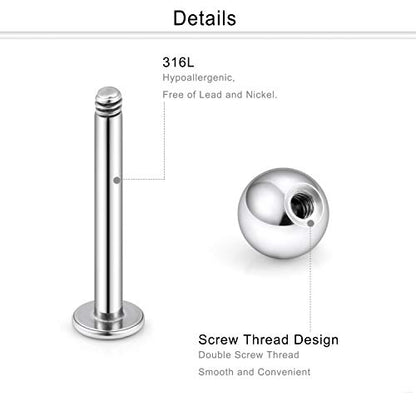 16G Stainless Steel Labret Studs Monroe Lip Rings Retainer Cartilage Tragus Nail Conch Helix Earring Barbell Piercing Jewelry with Clear Diamond CZ for Women Men - color: 5/16"(8mm) silver-tone