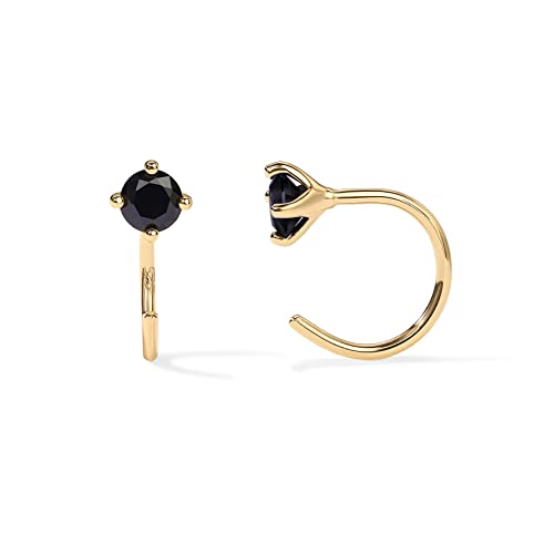 PAVOI 14K Gold 925 Sterling Silver Huggie Half Hoop Earrings for Women | Tiny Boho Colored Cartilage Earring | Blue, Green, Amethyst, Garnet, Black CZ, Turquoise, Opal, Pearl - style: Black
