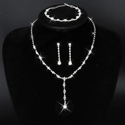 CAVETEE Jewelry Set - Prom Jewelry Crystal Bridal Necklace, Bracelet & Pendant Earring Jewelry Set for Women - style: Waterdrop crystal
