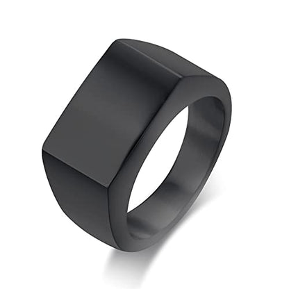 MYNENEY Stainless Steel Square Shape Signet for Men Statement Ring - color: 10x16mm Black