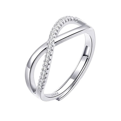 OOOPEL Sterling Silver Adjustable Ring S925 Silver Rings for Women Cubic Zirconia Twist Love Knot Dainty Ring Silver Minimalist Open Finger Rings Silver Thumb Sterling Silver Ring - color: figure eight ring CZ