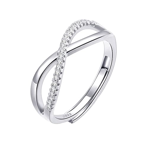 OOOPEL Sterling Silver Adjustable Ring S925 Silver Rings for Women Cubic Zirconia Twist Love Knot Dainty Ring Silver Minimalist Open Finger Rings Silver Thumb Sterling Silver Ring - color: figure eight ring CZ
