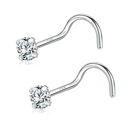 PunkTracker 20g 14K Real Gold Nose Rings CZ Simulated Diamond Nose Studs | Hypoallergenic Nostril Nose Piercing Jewelry for Women Men - color: 2pcs, 2mm, screw