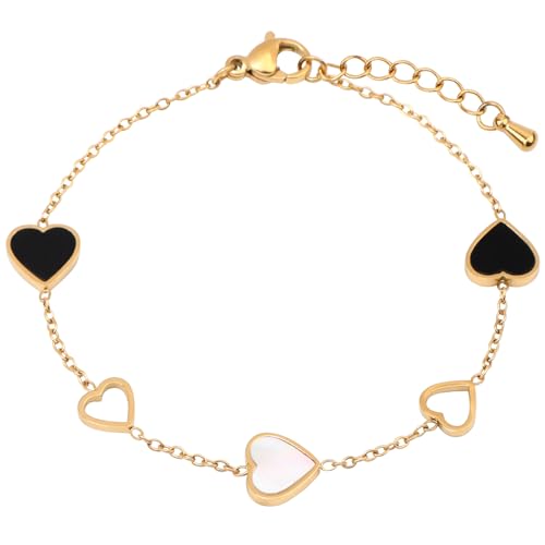 18K Gold Plated Stainless Steel Dainty Charms Colorful Crystal Birthstone Bracelet Minimalist Cute Jewelry for Women - color: 7-8mm Heart