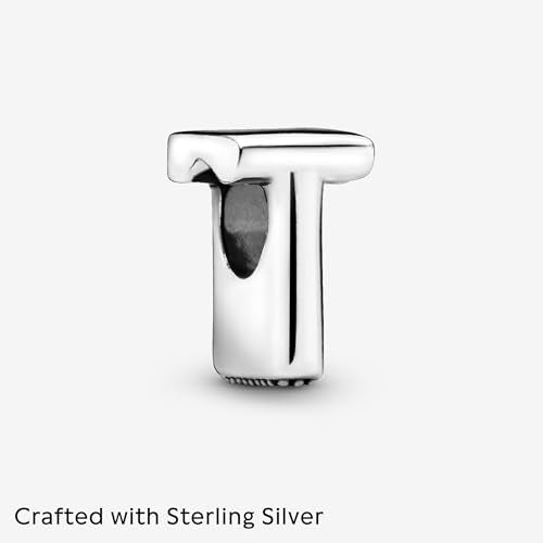 Pandora Alphabet Charm - Compatible Moments - Gift for Her - Made with Sterling Silver - with Gift Box - style: Letter T