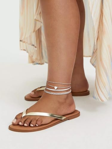 FOCALOOK Anklet Bracelets Set for Women, 14K Gold Plated Layered Anklet Set | Adjustable for Large Ankle, Cuban/Snake/Figaro/Paperclip Chain, Waterproof & Non Tarnish for Everyday Wear, Beach & Summer - color: B:3Pcs-Anklet Set-Silver
