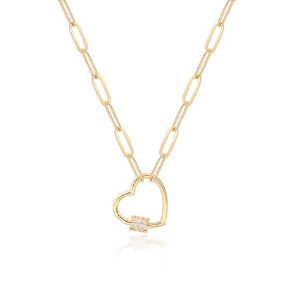 Aobei Pearl 18K Gold Plated Moon Star Lion Evil Eye Love Heart Cross Pendant Necklace Medallion Paperclip Chian Choker Layering Jewery for Women - color: 18K Gold Plated Heat Screw Lock