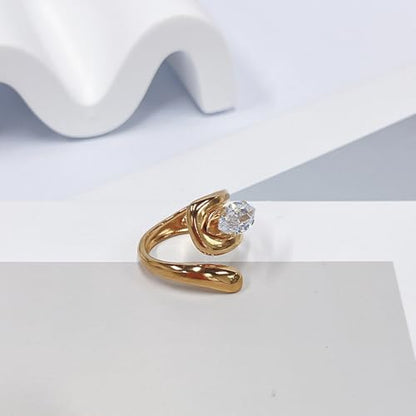 OIDIMS Elegant CZ Wrap Open Ring for Women Sparkly Cubic Zirconia Adjustable Stacking Rings Trendy Wedding Band 18K Gold-Tone Plated Stainless Steel Comfort Fit Knuckle Fashion Jewelry - color: Clear