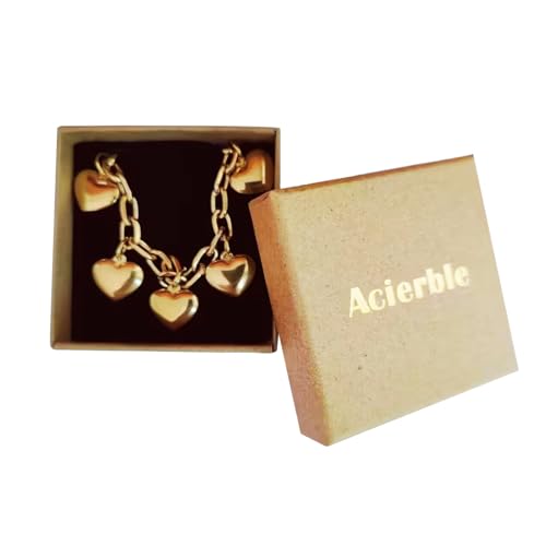 Stainless Steel Heart Charms Bracelet for Women | Chain Tassel, Love Charms, Chunky Link, Romantic Gift - color: Gold