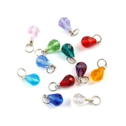 1 Set Adabele Dangle Birthstone Charm Pendant Drops 10mm Austrian Teardrop Crystal Beads Silver Plated Open Jump Rings (12pcs) - size: Teardrop charms with jump rings (1 Set/12pcs)