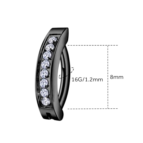 16G Labret Stud, G23 Titanium Vertical Labret Lip Piercing Jewelry, Gold Eyebrow Ring Clicker Belly Button Ring Hoop For Women Men - color: Black, size: 8mm Clear CZ