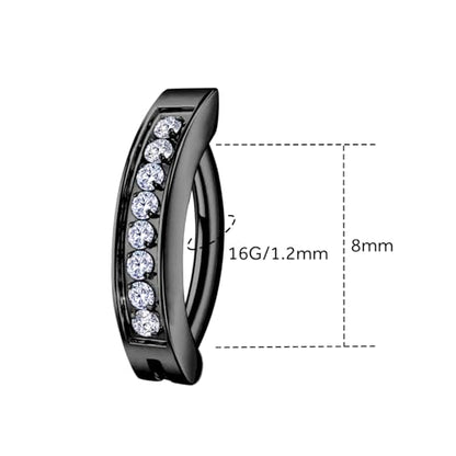 16G Labret Stud, G23 Titanium Vertical Labret Lip Piercing Jewelry, Gold Eyebrow Ring Clicker Belly Button Ring Hoop For Women Men - color: Black, size: 8mm Clear CZ