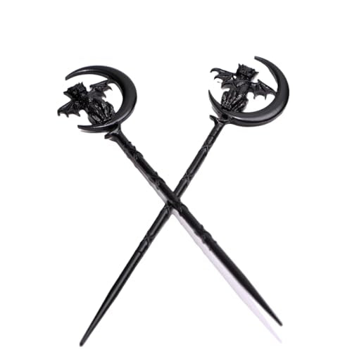 2PCS Retro Moon Crescent Hair Sticks For Women Black Metal Cat Witch Halloween Hair Accessories Hair Styling Pins (ZRTL20) - color: ZRTL20