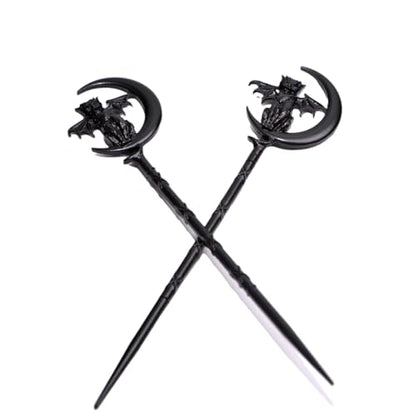 2PCS Retro Moon Crescent Hair Sticks For Women Black Metal Cat Witch Halloween Hair Accessories Hair Styling Pins (ZRTL20) - color: ZRTL20
